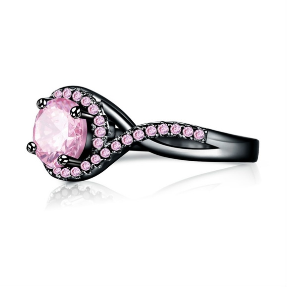 Black Rhodium & pink CZ swirl ring Size 6-9 1005 - Picture 2 of 7